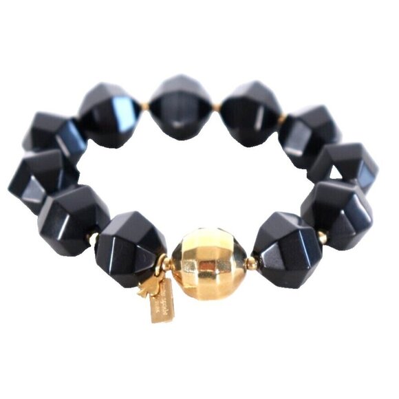 Kate Spade Women's Black Gold Beaded Bracelet Plastic Beads Stackable Stretch - Picture 4 of 5